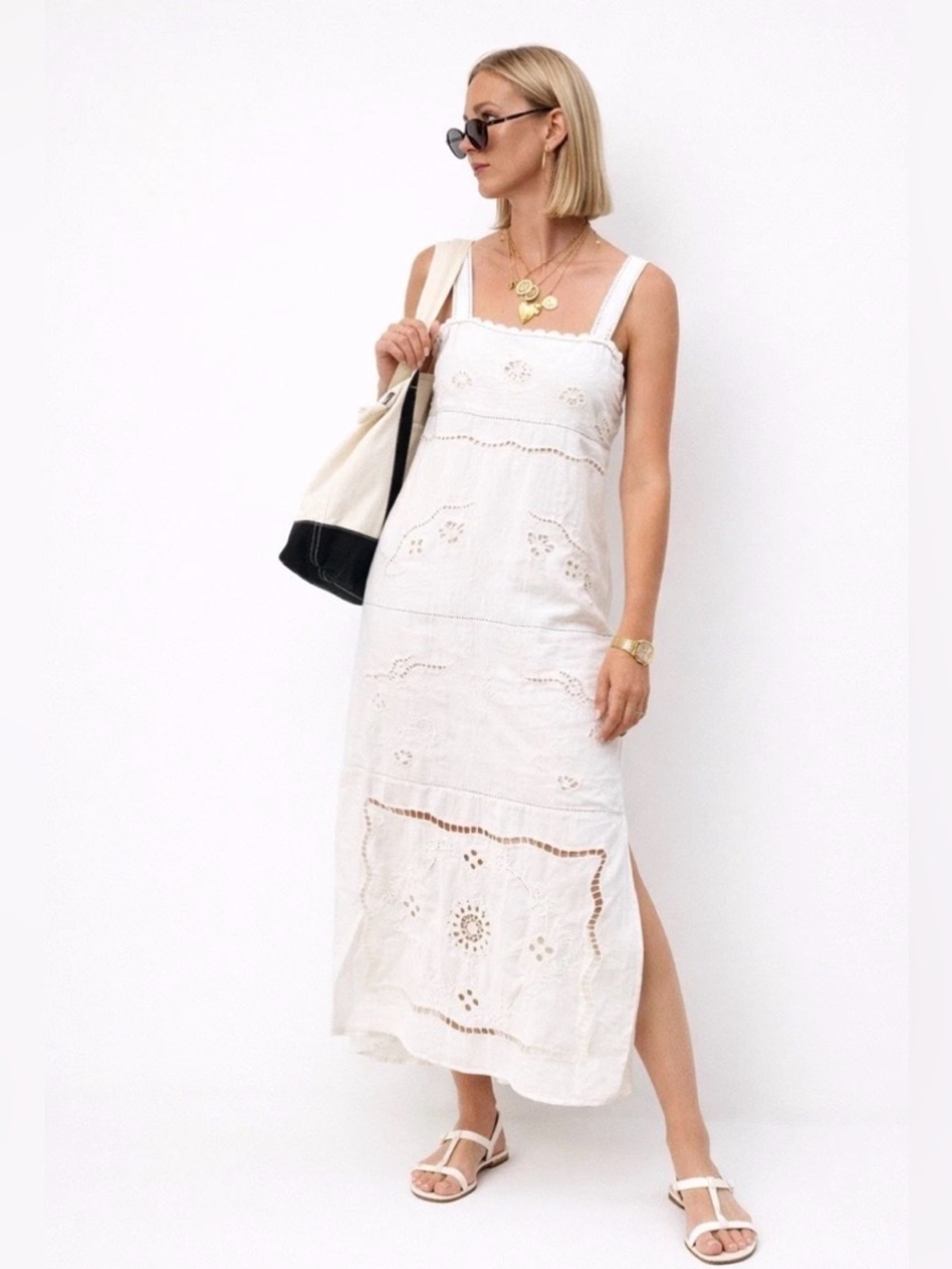 NWT Zara Embroidered Eyelet 100% Cotton Midi Dress - Size M